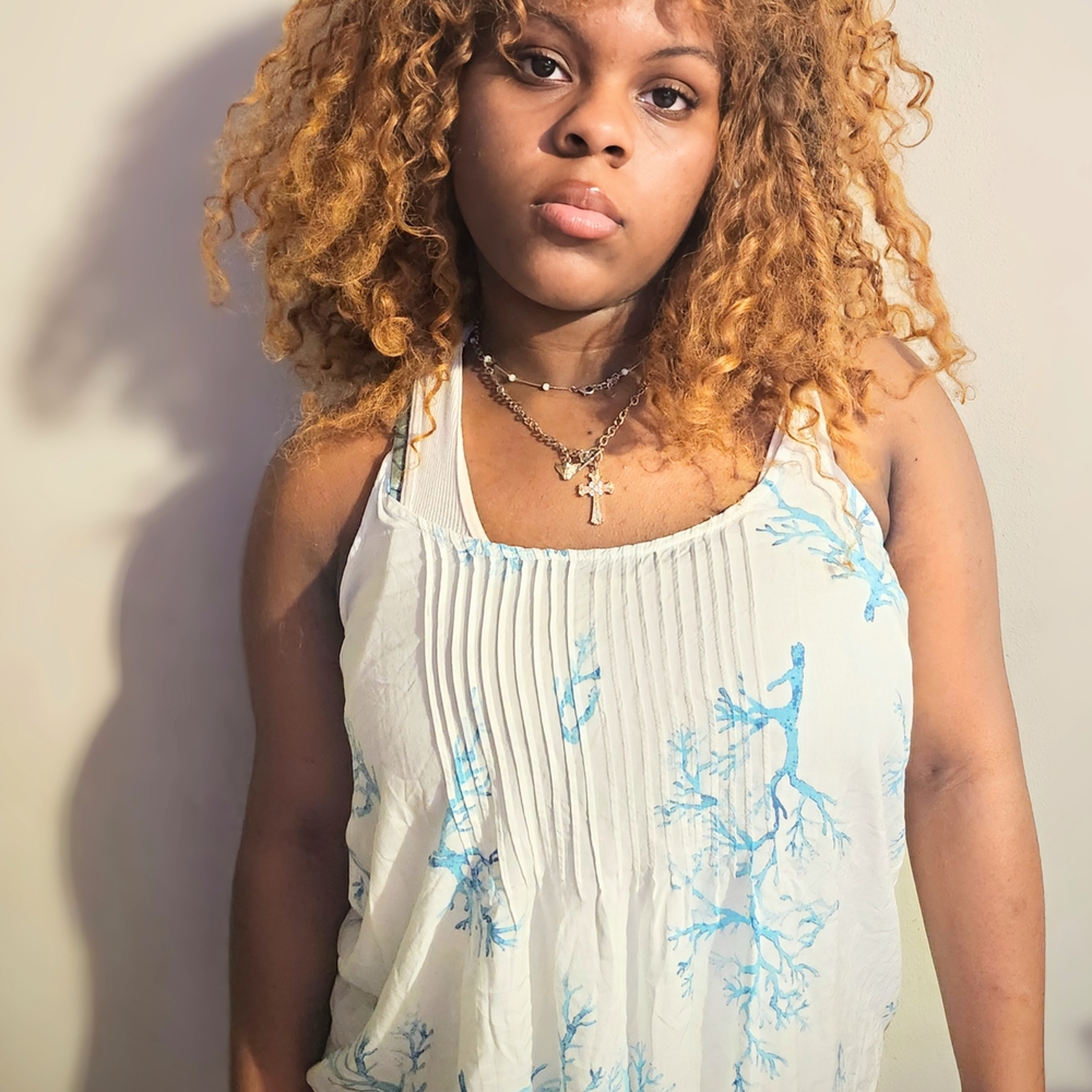 Blue and White Women's Top